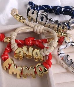 1 pcs Custom Personalized Initial Name Bracelet, Adjustable Cord with Gold Silver Bubble Letter Knotted Initial Bracelet Women Men Jewelry
