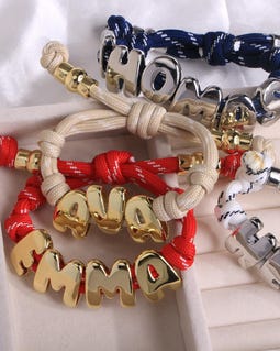 1 pcs Custom Personalized Initial Name Bracelet, Adjustable Cord with Gold Silver Bubble Letter Knotted Initial Bracelet Women Men Jewelry