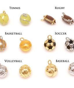 Brass&Epoxy Sport Ball, Tennis Basketball Volleyball Rugby Soccer Baseball Series Jewelry [BA001-2pcs]