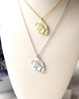 Personalized Football Necklace, Custom Jersey Number Necklace, Engraved Football Charm, Sports Mom Gift, Team Player Necklace