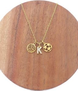 Multi Sports Necklace: Personalized CZ Pave Crystal Initial Team Gift, Baseball, Basketball