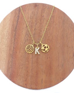 Multi Sports Necklace: Personalized CZ Pave Crystal Initial Team Gift, Baseball, Basketball