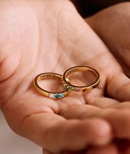 Personalized Birthstone Ring, Engraved Inner Band Ring, Dainty Stackable Ring, Jewelry Gift for Mom