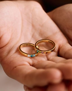 Personalized Birthstone Ring, Engraved Inner Band Ring, Dainty Stackable Ring, Jewelry Gift for Mom