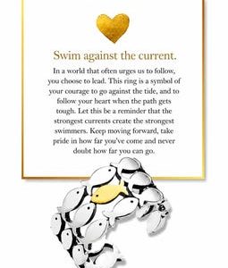 Swim Against the Current Ring Gift Box, Inspirational Fish Ring, Meaningful Gift for Her, Courage Jewelry, Graduation Gift