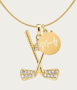 Personalized Golf Necklace with Engraved Name Charm Gold or Silver
