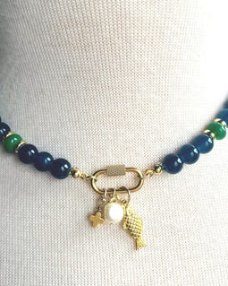 Navy Blue and Green Beaded Charm Necklace | Gameday School Spirit Necklace | Beaded Necklace | Sports Necklace